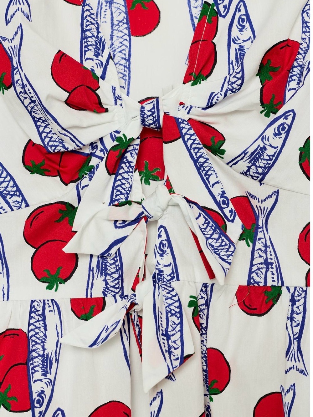 ZARA White Tomato-Print Tie-Front Puff Sleeve Top - Picture 8 of 10
